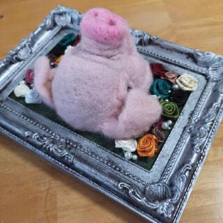 受注も可能☆*°ハンドメイド* ぶたさん額縁 羊毛フェルトの画像