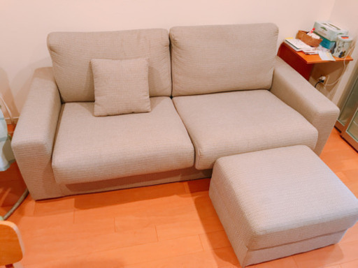 【美品】3人掛けカウチソファ オットマン ベージュ ニトリ製