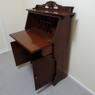 イタリア製 ライティングビューロー イタリア デスク ライティング ビューロー 3段 茶 象嵌 丸脚 完成品