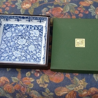 【未使用品・千円】庫山窯・青華牡丹　角鉢、盛鉢、大鉢、大皿　素敵...