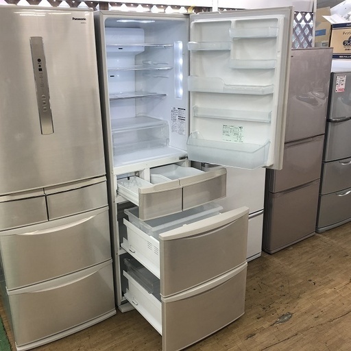 美品【 Panasonic 】パナソニック  426L 5ドア冷蔵庫 エコナビ搭載冷蔵庫の片開き5ドア　収納量センサー NR-E437