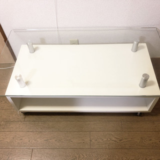 【美品】センターテーブル　おしゃれ　白　ホワイト　ガラス天板　リ...