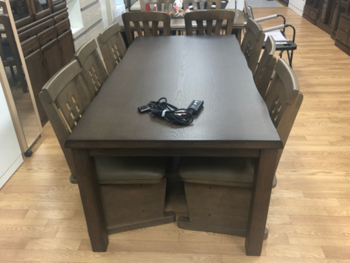 【リサイクルサービス八光　田上店　配達・設置OK】ダークブラウン　ダイニングこたつセット　6人掛け