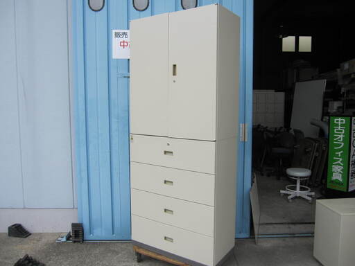 上下書庫セット　両開き/4段ラテラル　生興製　H2150mm　ニューグレー色
