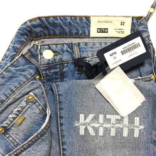 正規品 KITH キス ロゴバリックレター ダメージデニムパンツ