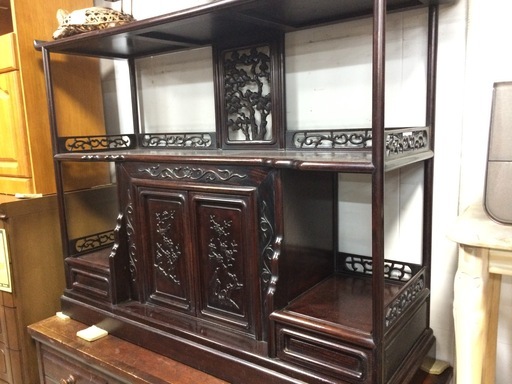 ★来店限定★唐木　和風飾り棚　松梅文様　中古