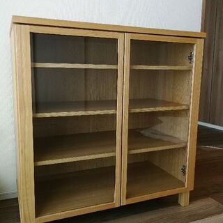 無印良品　オーク材　キャビネット　ガラス扉