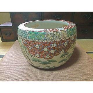 有田焼 鶴に松 赤濃 手造り 火鉢 骨董品