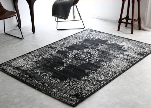 新品同様　ベルギー ウィルトン織 デザイン ラグ・カーペット140×200㎝ / モノトーン ヨーロピアンデザイン　ダマスク/引き取り優先