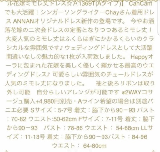 【美品★着用一度のみ】歌手chayさん着用ドレス