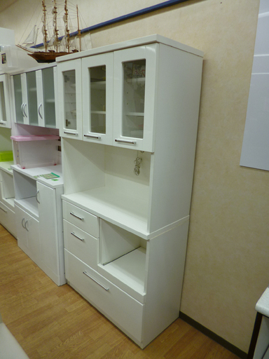 レンジボード 幅88×奥行41×高さ180cm キッチンボード キッチン収納 食器棚 ホワイト 家電ボード ☆ PayPay(ペイペイ)決済可能 ☆ 札幌市 清田区 平岡