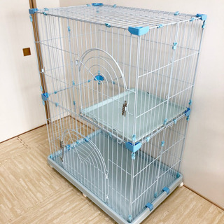 中古品 アイリスオーヤマ ペットケージ 2段 ミルキーブルーの画像