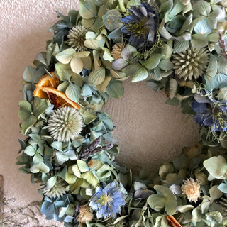 受注制作紫陽花とるり玉ちゃんのナチュラルリース