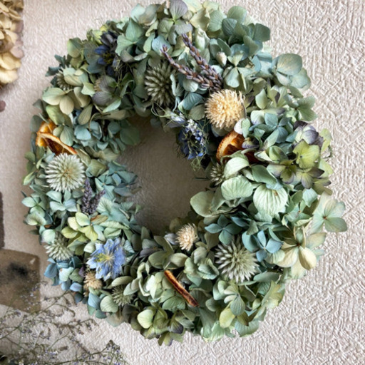 受注制作紫陽花とるり玉ちゃんのナチュラルリース 受注制作紫陽花とるり玉ちゃんのナチュラルリース