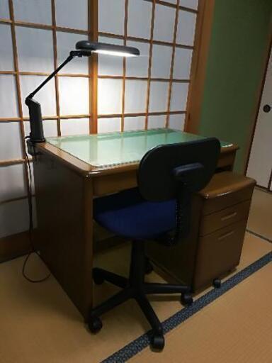 学習机4点セット(机、サイドワゴン、蛍光灯、チェア)