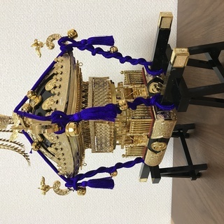 １/5江戸神輿黒塗紫房と1/10 ミニ神輿彩色済完成品セット