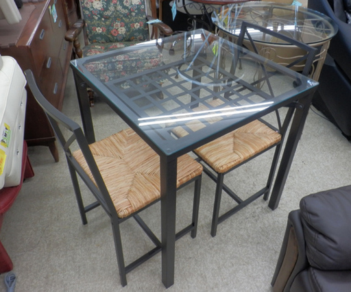 PayPay対応 2人用 テーブル チェア セット ダイニング カフェ ガラス天板 椅子 スチール 黒 天然素材 正方形 ガーデン テラス 札幌市西区西野