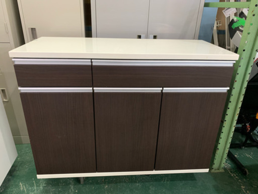 キッチンカウンター 両面 幅1200 白×茶 中古品