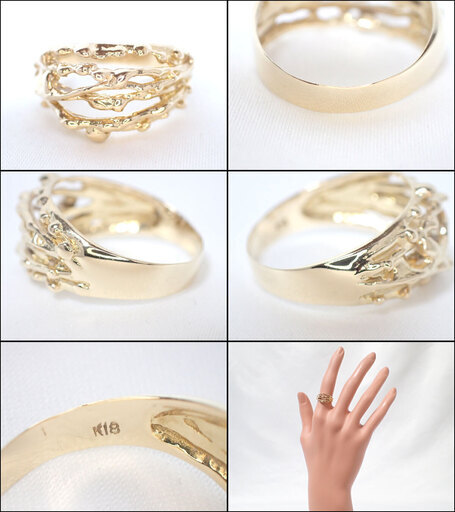 E231 K18 18金 3.6g 指輪 リング 9号 木 枝