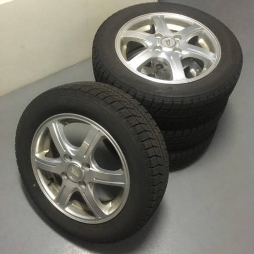 105-1ブリヂストンVRX 155/65R14 2018年製造バリ山です ダイハツ純正アルミホイール付4本セット 14×4.5J +45 BRIDGESTONEスタッドレス