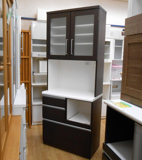 レンジボード 幅80×奥行42×高さ200cm ブラウン 木目 キッチンボード 家電棚 キッチン収納 食器棚 ☆ PayPay(ペイペイ)決済可能 ☆ 札幌市 清田区 平岡