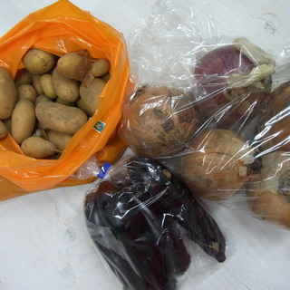 無料！新鮮野菜 茄子 大玉ネギ 小ジャガイモ どうぞ 食べきれないです