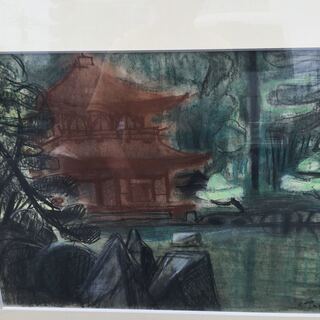 絵画 田村孝之介 風景 パステル 10号 大 シミ 額 痛み有り