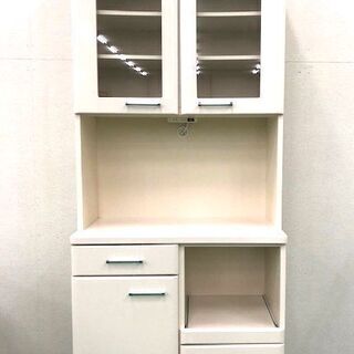 食器棚 キッチン棚 ホワイト 2枚扉 上下二分割可能 高さ207ｃｍ 