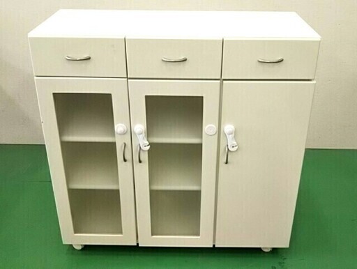 キッチン収納棚　食器棚　レンジ台 カウンター キャスター付き　ホワイト