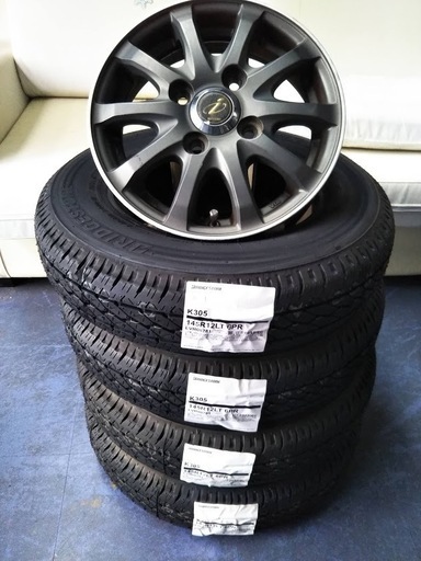 軽トラ12インチ夏タイヤ　絶版【5次元】 中古アルミ＆【新品】145R12 LT 6PR【100％富山】軽トラック　エブリー キャリー アトレー バモス サンバー アクティー