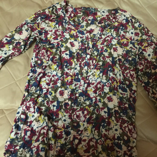 綿＆シルクの襟ぐり切りっぱなしチュニック五分袖ＬＬ