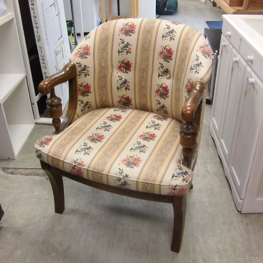 南12条店 アームソファ アンティーク調 椅子 パーソナルチェア メーカー不明 座面花柄