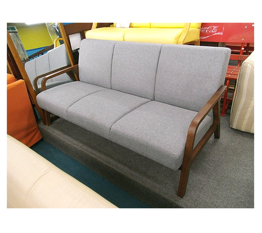 札幌 美品【おしゃれデザインの3人掛けアームソファ】幅154cm グレー/灰色系 ファブリック/布製 ソファー 本郷通店