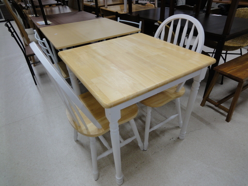 不二貿易 ダイニングテーブル 3点セット 3030table 白×木目 テーブル／イス×2【ユーズドユーズ名古屋天白店】