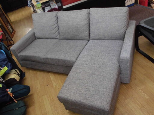 カウチソファ 3人掛けソファ 布製 グレー カウチ左右入れ替え可能 幅185㎝　西岡店