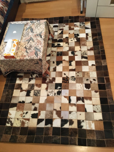 アートカーSALE!!! ペット100％天然本物の牛革レザー牛革ラグ ハンドメイド inek3