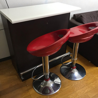カウンター カウンターチェア２脚 赤 ブラウン