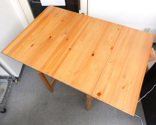 札幌市◆ IKEA 家具 ナチュラルウッド 天然杢 可変 バタフライ 式 ダイニングテーブル セット 美品◆ L65-123×W78 cm ◆イケア 木製机 デスク 椅子 チェア インガートルプ