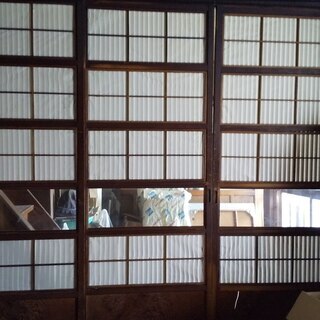 明治時代レトロ　千本格子ガラス帯戸　裏障子付き　の画像