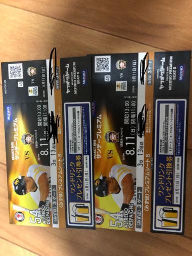 8/11(日)ソフトバンク✖︎日本ハム みずほS指定席 ペアチケット