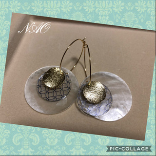 浴衣似合う八方柄  カピス貝ピアス