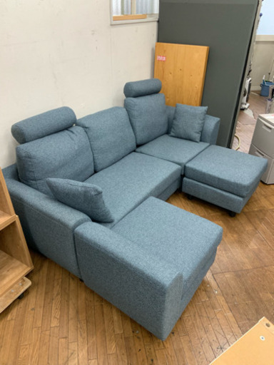 【展示品★未使用】3人掛カウチソファ  オットマン付き