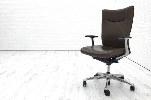 フィーゴチェア 中古 オカムラ OKAMURA 革 CJ35ZX 2870 中古オフィス家具 固定肘 ブラウン