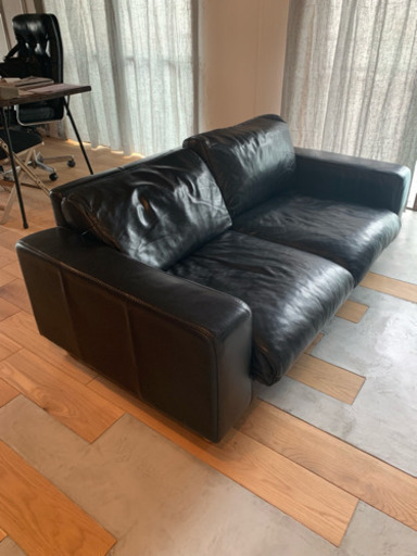 8/15まで  無印良品 黒レザーソファ 2シーター