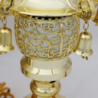 小型灯　盆提灯　ちょうちん　極楽灯　8号鈴付　ゴールド　1対の画像