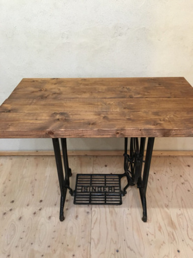 イギリス★Singer社リメイクミシンテーブル&ベンチイスSET 足踏み鋳鉄脚アンティークミシンテーブル＆ベンチイスSET