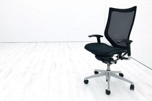 バロンチェア 中古 オカムラ バロン ブラック 可動肘 ハイバック シルバーフレーム メッシュ 中古オフィス家具