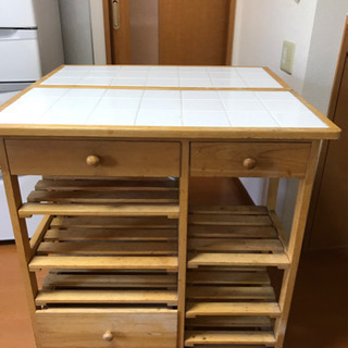 家具専門店のキッチンワゴン 折りたたみ作業台＊キャスター付き