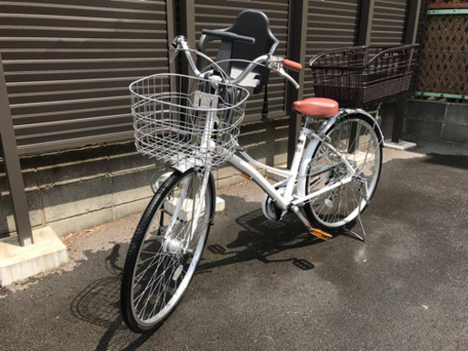 美品 防犯登録あり 前子乗せ 後カゴ付き オートライト 自転車26インチ