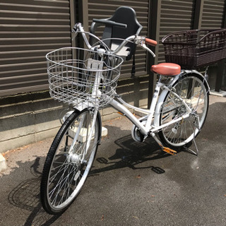 美品 防犯登録あり 前子乗せ 後カゴ付き オートライト 自転車26インチ